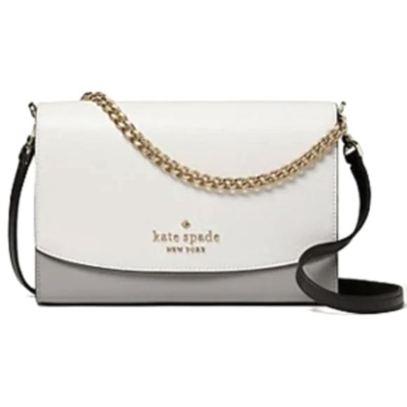 NWT Kate Spade Carson Leather Colorblock Crossbody Satchel Gray White Black MINT - Picture 12 of 15